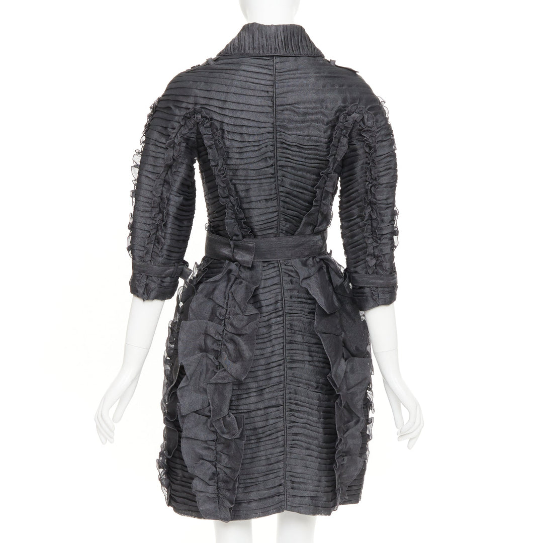 BURBERRY PRORSUM 2010 Runway  grey silk ruffle double breasted trench IT38 XS