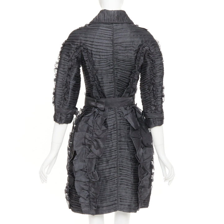 BURBERRY PRORSUM 2010 Runway  grey silk ruffle double breasted trench IT38 XS