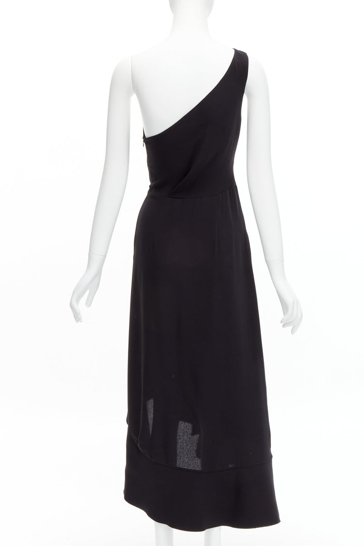 DION LEE black silk one shoulder drape front asymmetric ruffle dress AUS10 M