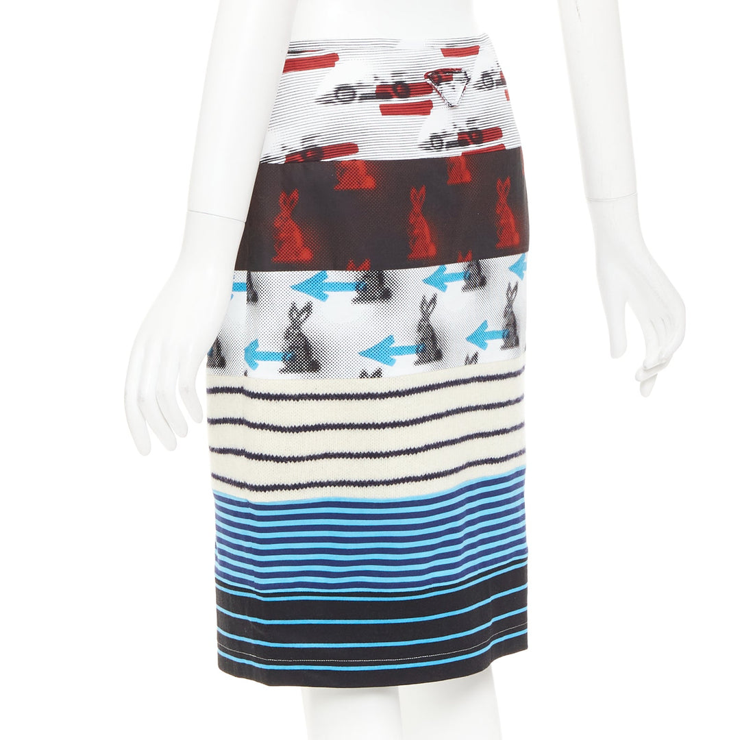 PRADA 2015 Rabbit Trick Race Car graphic stripe knit patchwork skirt IT40 S