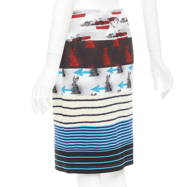 PRADA 2015 Rabbit Trick Race Car graphic stripe knit patchwork skirt IT40 S