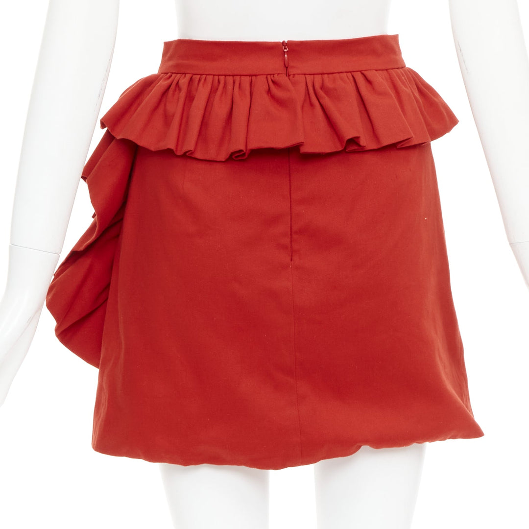 LOU LOU red cotton twill ruffle front high waisted mini skirt XS
