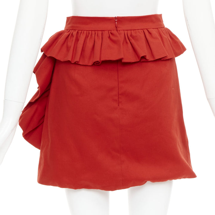 LOU LOU red cotton twill ruffle front high waisted mini skirt XS