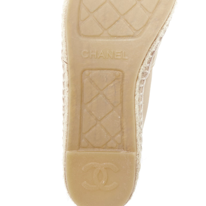 CHANEL nude black leather CC logo jute midsole espadrilles EU37