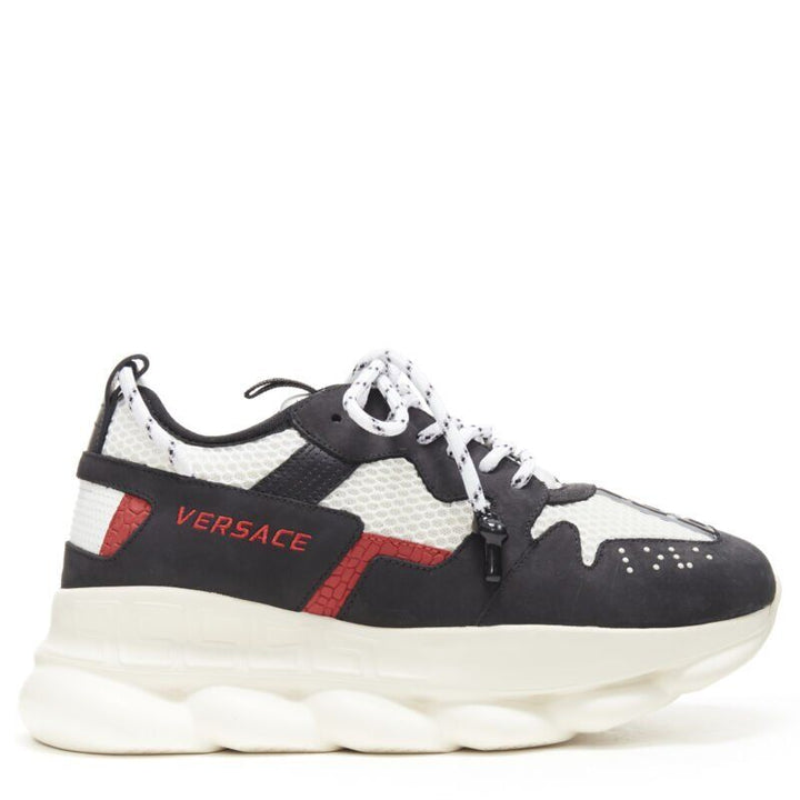 VERSACE Chain Reaction black white red suede mesh low chunky sneaker EU41
