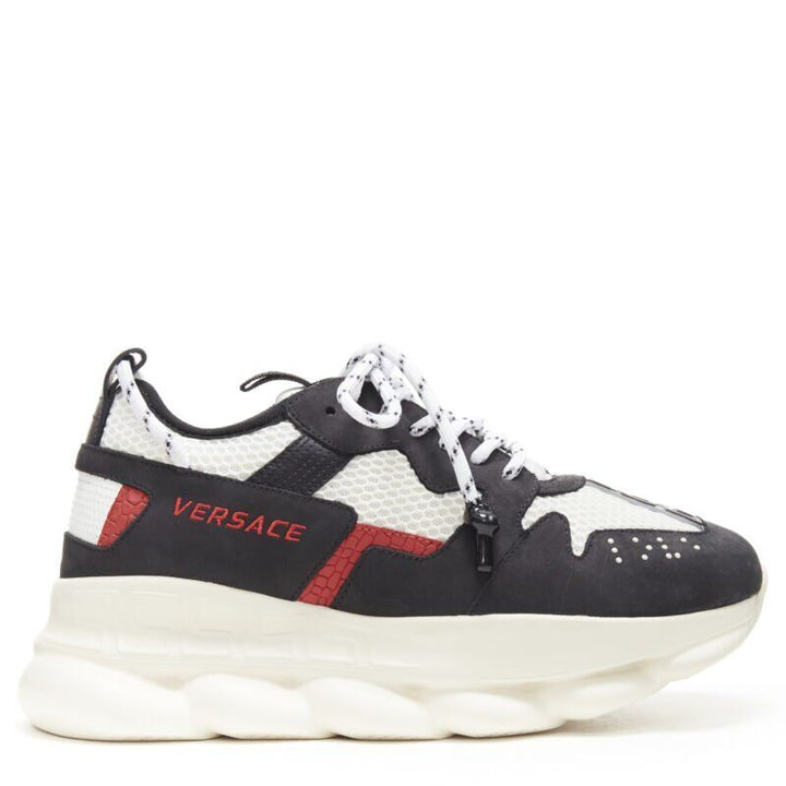 VERSACE Chain Reaction black white red suede mesh low chunky sneaker EU40