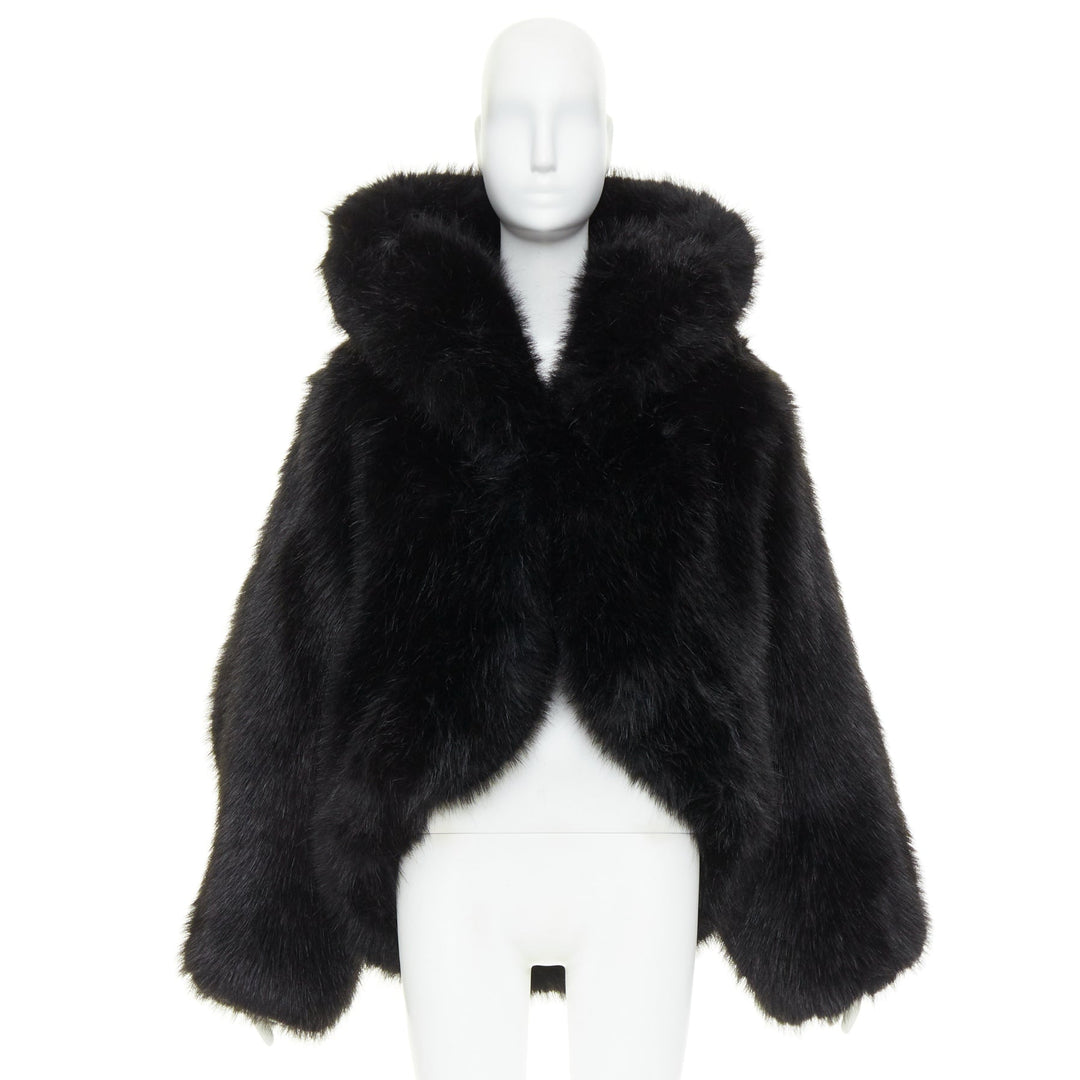 rare ALEXANDRE VAUTHIER COUTURE 2023 Runway black faux fur oversized cocoon coat