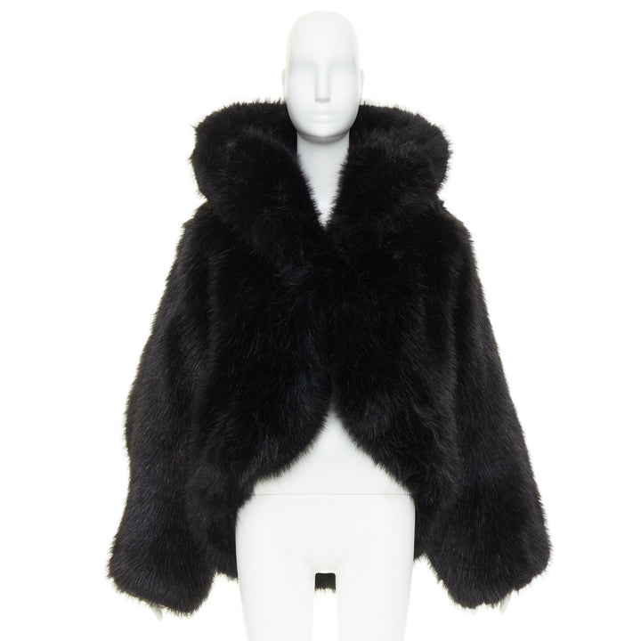 rare ALEXANDRE VAUTHIER COUTURE 2023 Runway black faux fur oversized cocoon coat