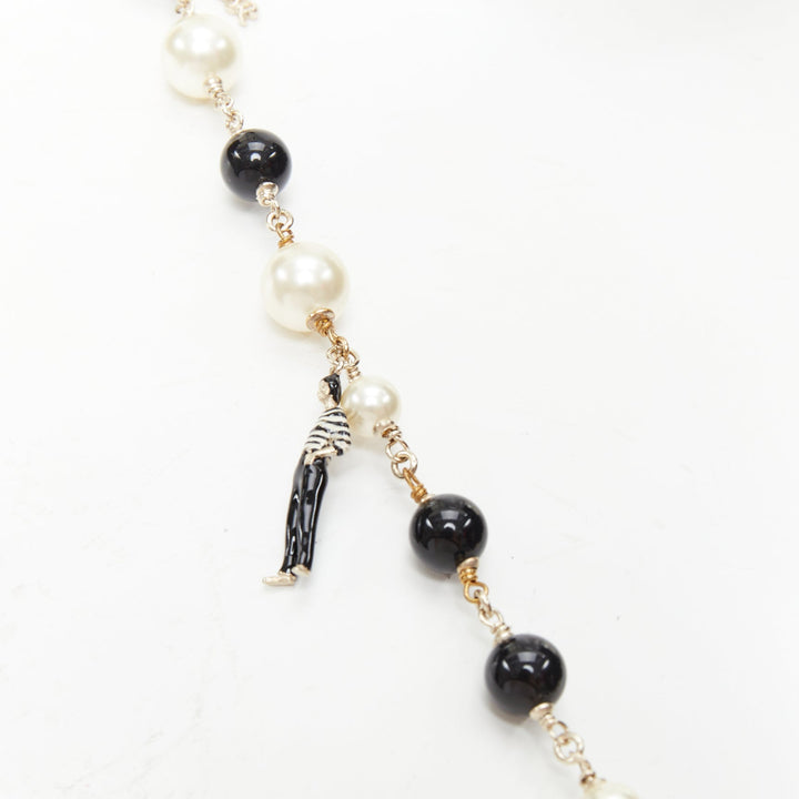 CHANEL 10C Runway CC Logo Faux Pearl Sautoir coco figurine charm necklace