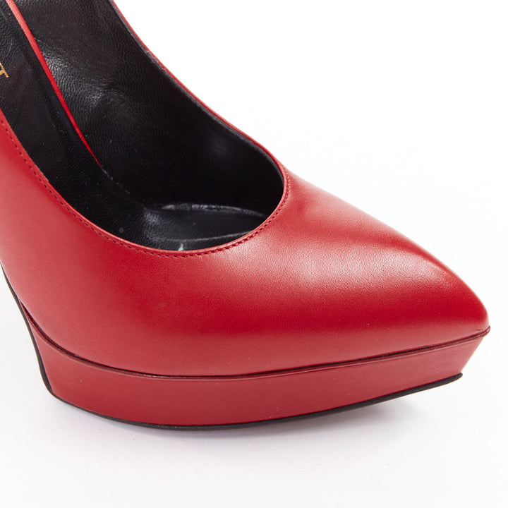 SAINT LAURENT Janis Rouge Oriente red leather studded heel platform pumps EU37.5