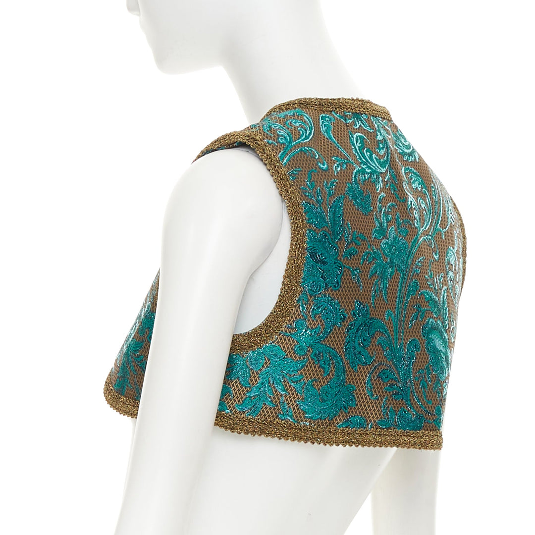 DOLCE GABBANA 2021 blue gold metallic baroque floral jacquard bolero IT38 XS