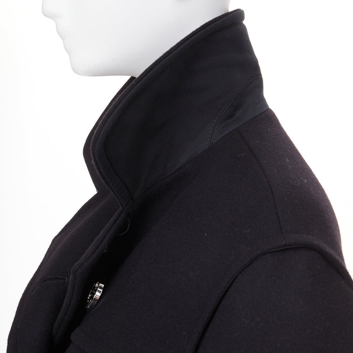 GUCCI 2024 Runway G gold button black batavia wool double breasted coat IT40 S
