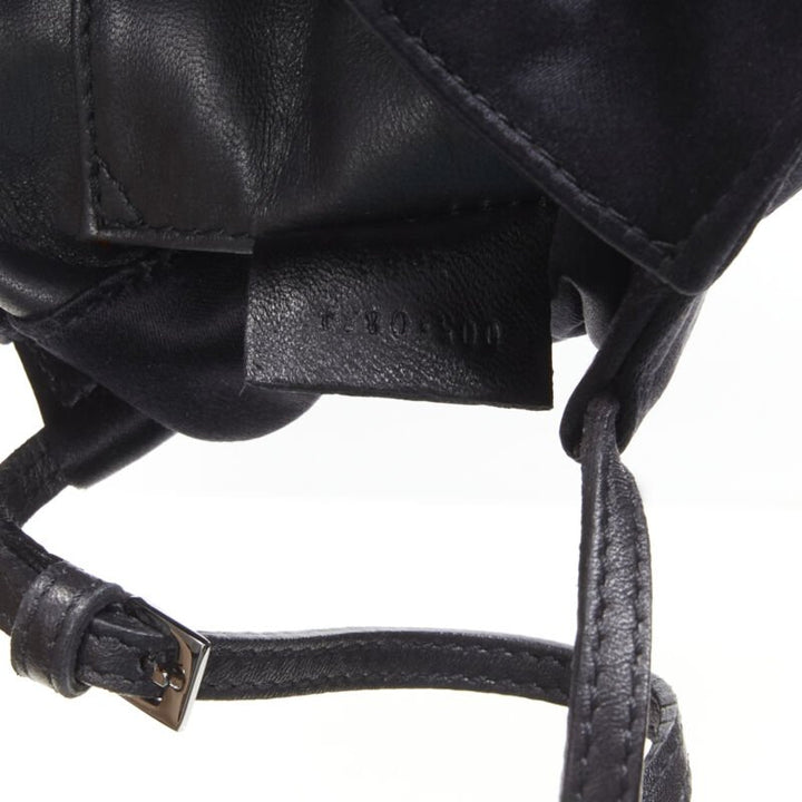 GUCCI TOM FORD black gathered silk satin minimal leather handle bucket bag