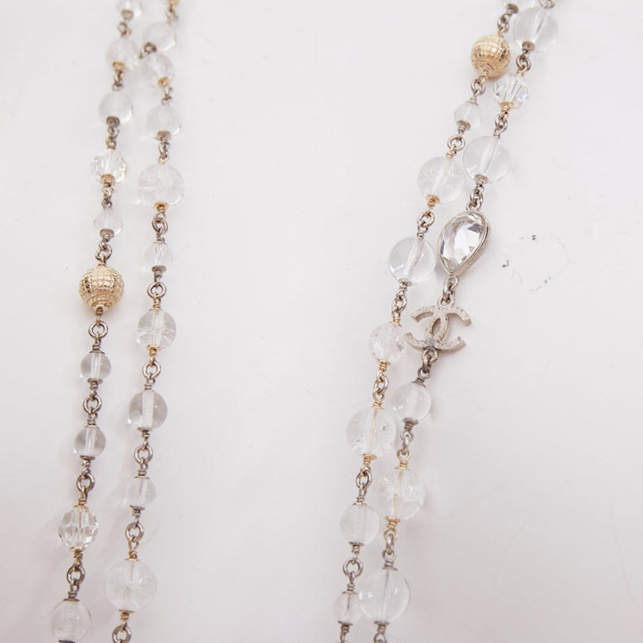 CHANEL 2015 tiered clear crystal bead gold globe strand sautoir necklace