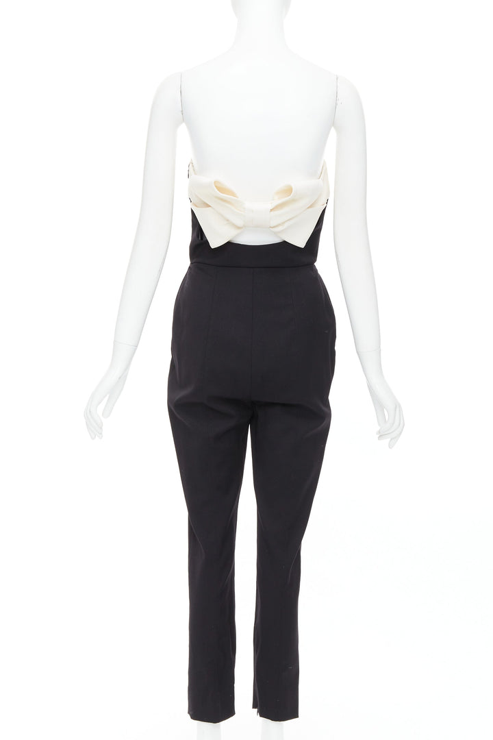 VALENTINO black cream wool blend bow black strapless jumpsuit IT40 S