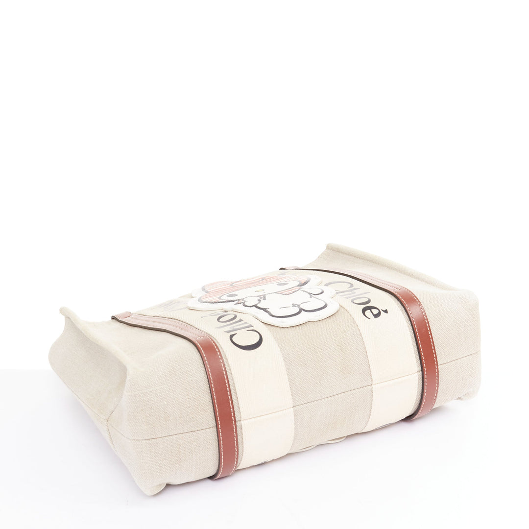 rare CHLOE My Melody Sanrio Woody beige canvas cream red leather patch tote bag