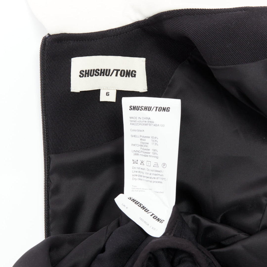 SHUSHU TONG Tiered Volume black wool blend puff sleeve kawaii dress XS