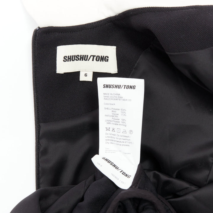 SHUSHU TONG Tiered Volume black wool blend puff sleeve kawaii dress XS