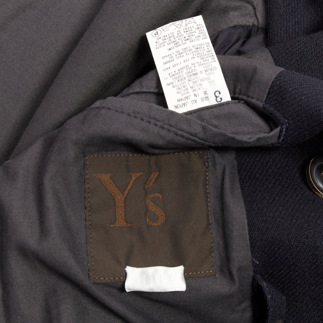 Y'S YOHJI YAMAMOTO black wool double breasted belted short peacoat jacket JP3 L