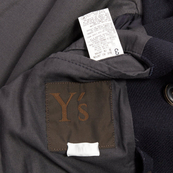 Y'S YOHJI YAMAMOTO black wool double breasted belted short peacoat jacket JP3 L