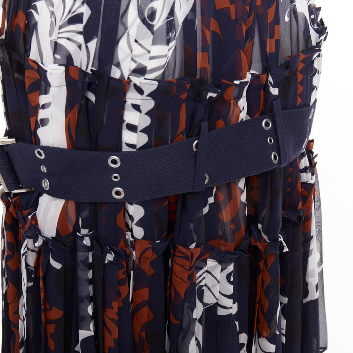 SACAI 2016 navy orange white printed pleated cotton eyelet belt skirt JP1 S