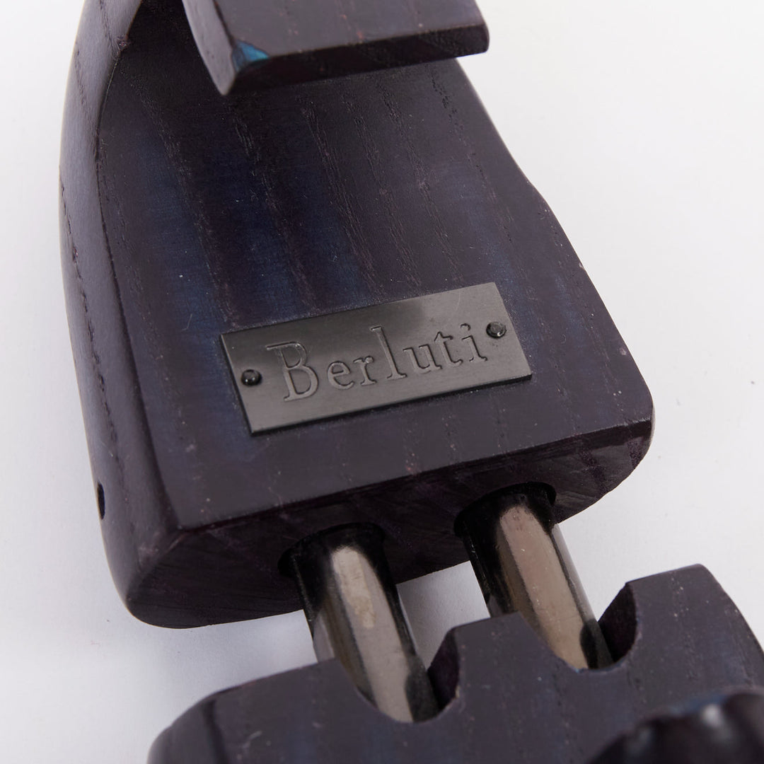 BERLUTI dark blue wooden carved logo shoe tree shape holder UK7 EU41