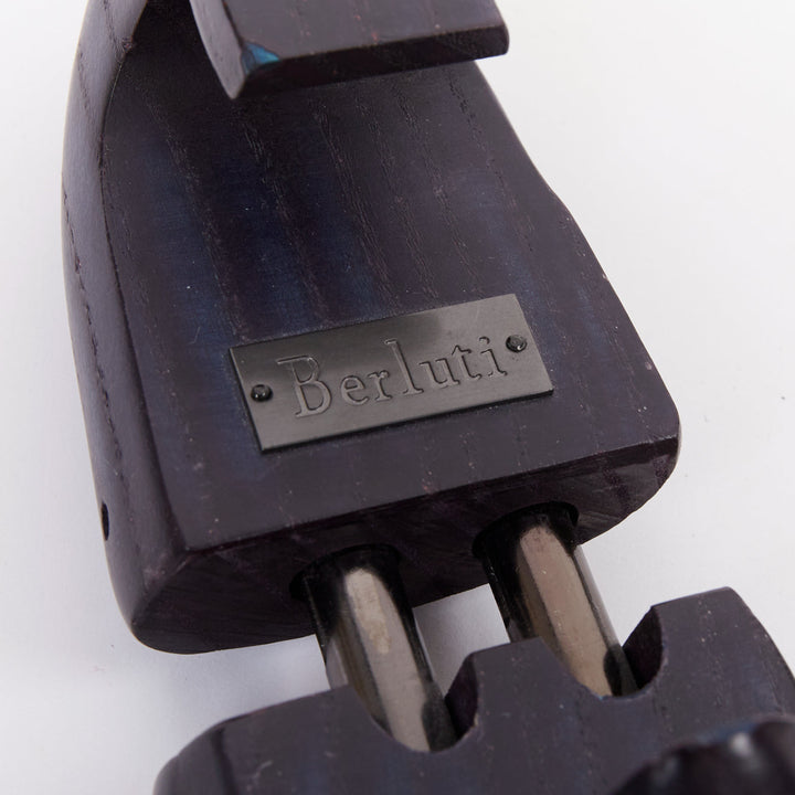 BERLUTI dark blue wooden carved logo shoe tree shape holder UK7 EU41