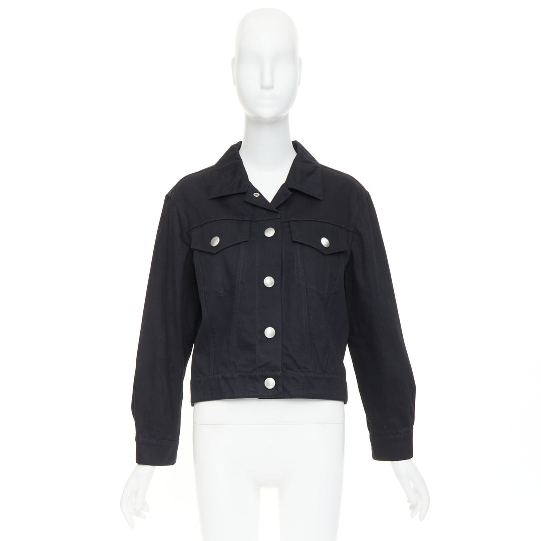 MIU MIU Resort 2016 yellow sequin applique black denim trucker jacket IT36 XS