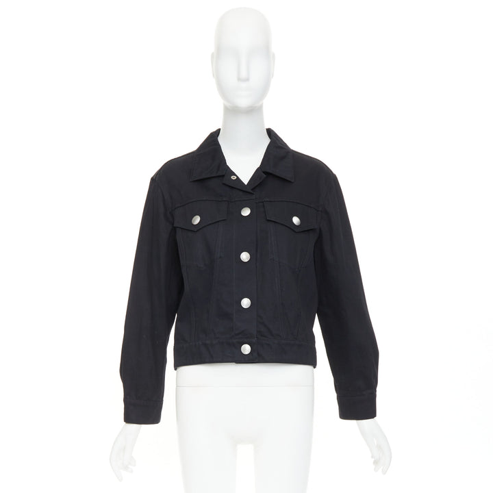 MIU MIU Resort 2016 yellow sequin applique black denim trucker jacket IT36 XS