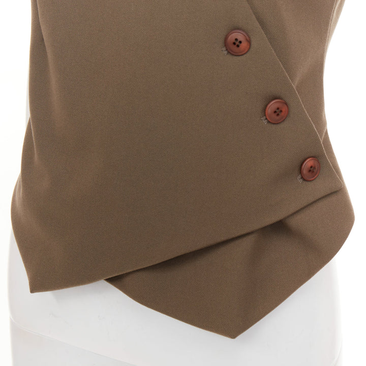 THE FRANKIE SHOP 2023 Maesa brown asymmetric cut crossover button up vest S