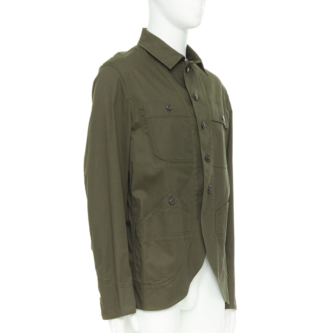 Y3 YOHJI YAMAMOTO khaki green cotton curved hem military overshirt jacket JP3 L