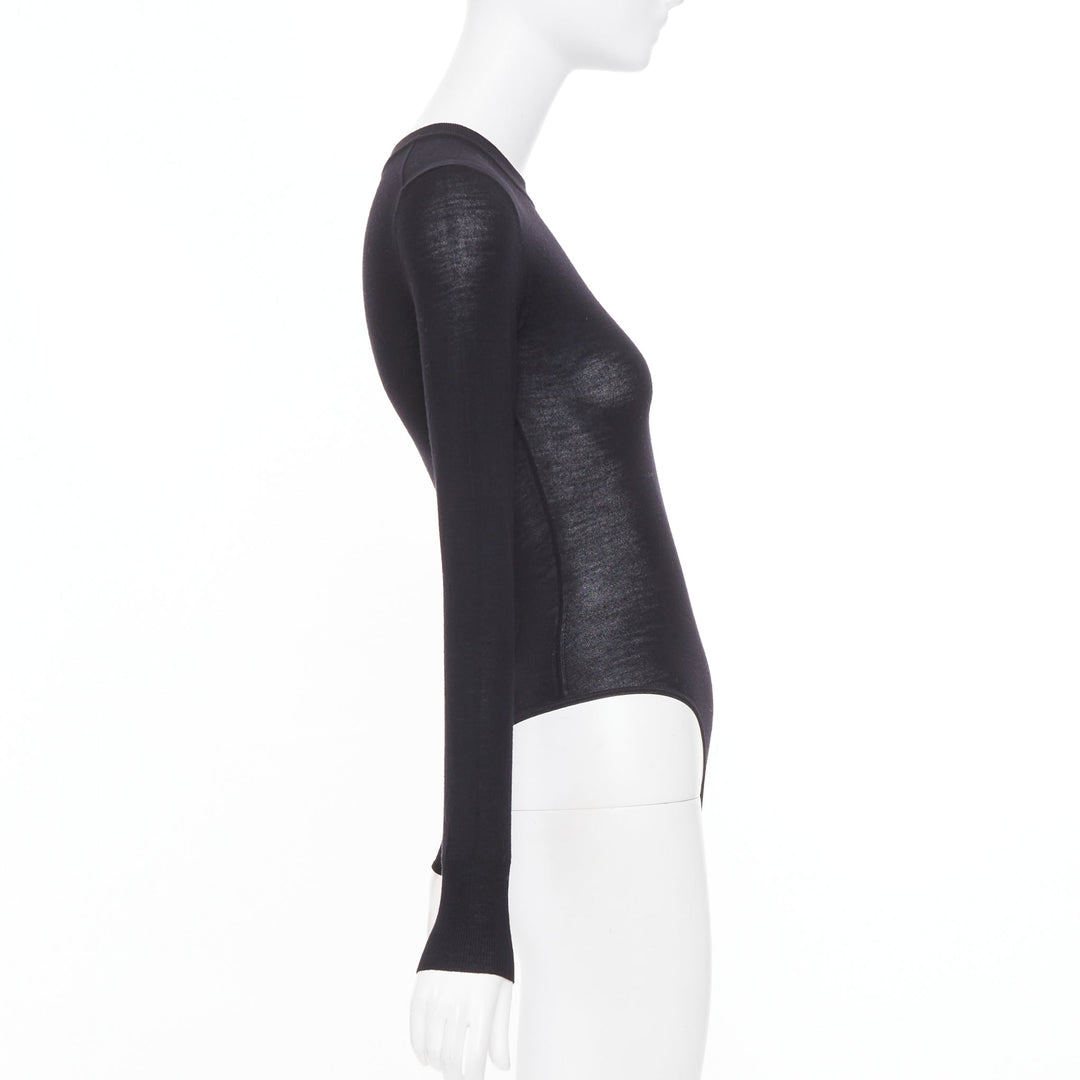 ALAIA Amalie long sleeve semi sheer black virgin wool bodystocking FR36 S