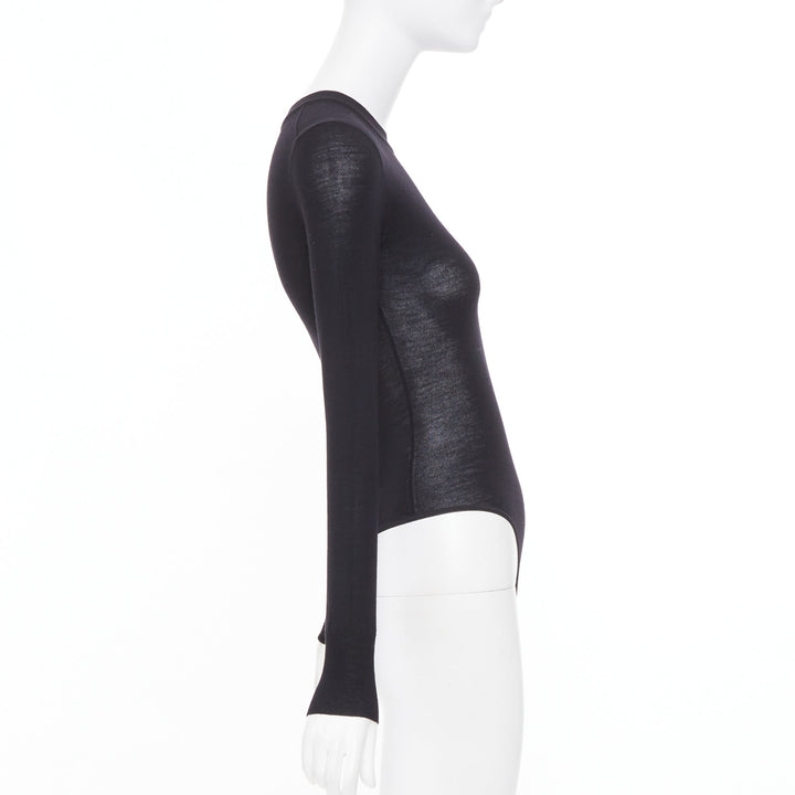 ALAIA Amalie long sleeve semi sheer black virgin wool bodystocking FR36 S