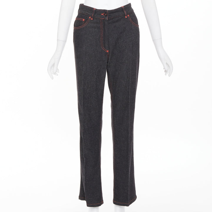 DOLCE GABBANA Vintage black viscose red topstitch high waisted jeans IT38 XS
