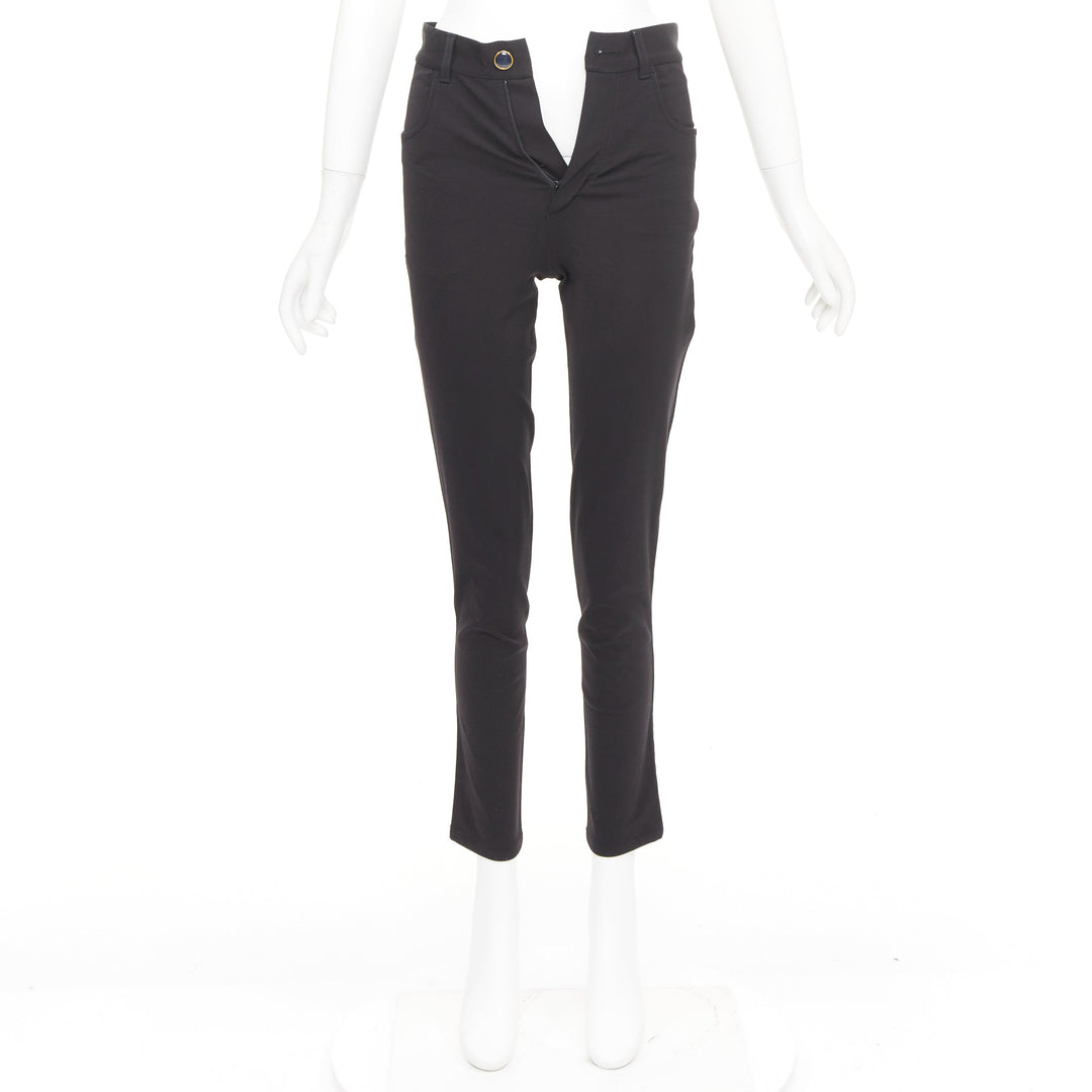 VICTORIA BECKHAM black polyamide high waisted navy gold button pants UK6 XS