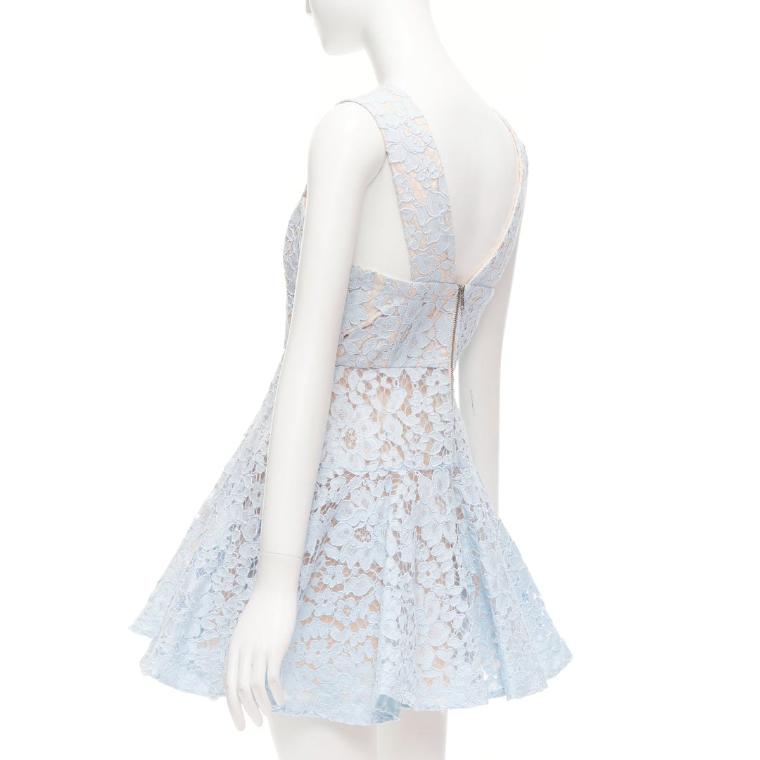 ALEX PERRY Kea powder blue lace full tulle fit flared dress UK8 S