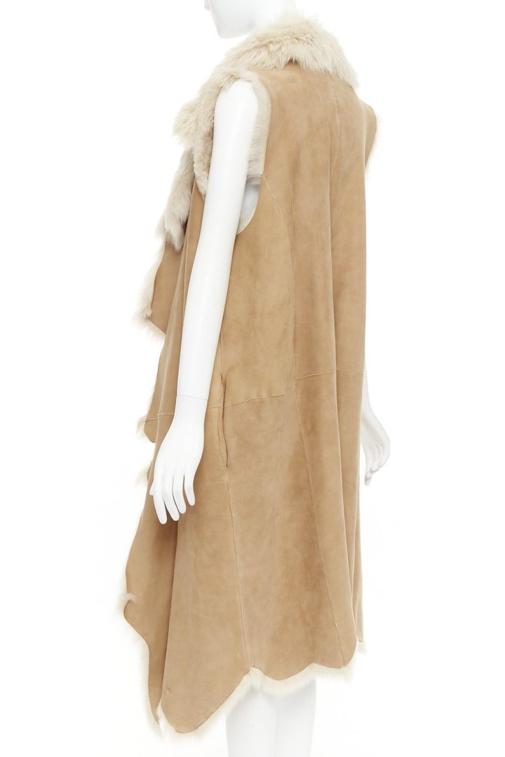 MICHAEL KORS COLLECTION Runway brown fur lined suede leather vest coat