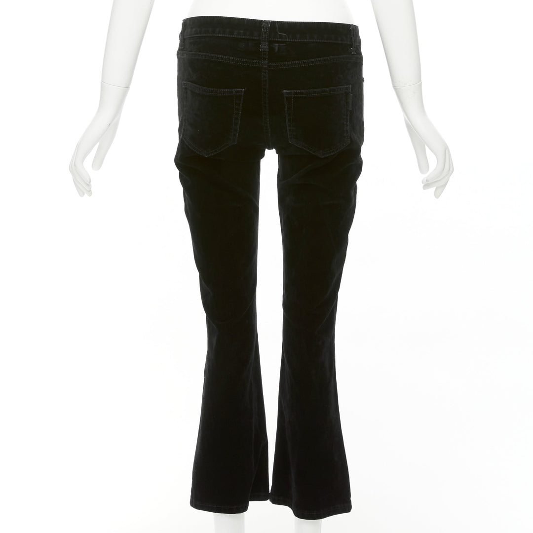 SAINT LAURENT 2018 black cotton blend velvet mid waist flare cropped pants 25"