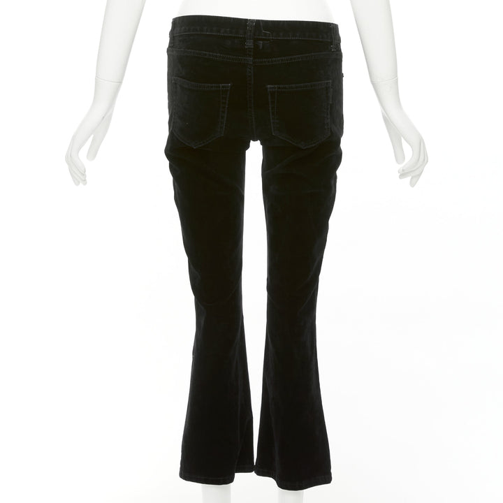 SAINT LAURENT 2018 black cotton blend velvet mid waist flare cropped pants 25"