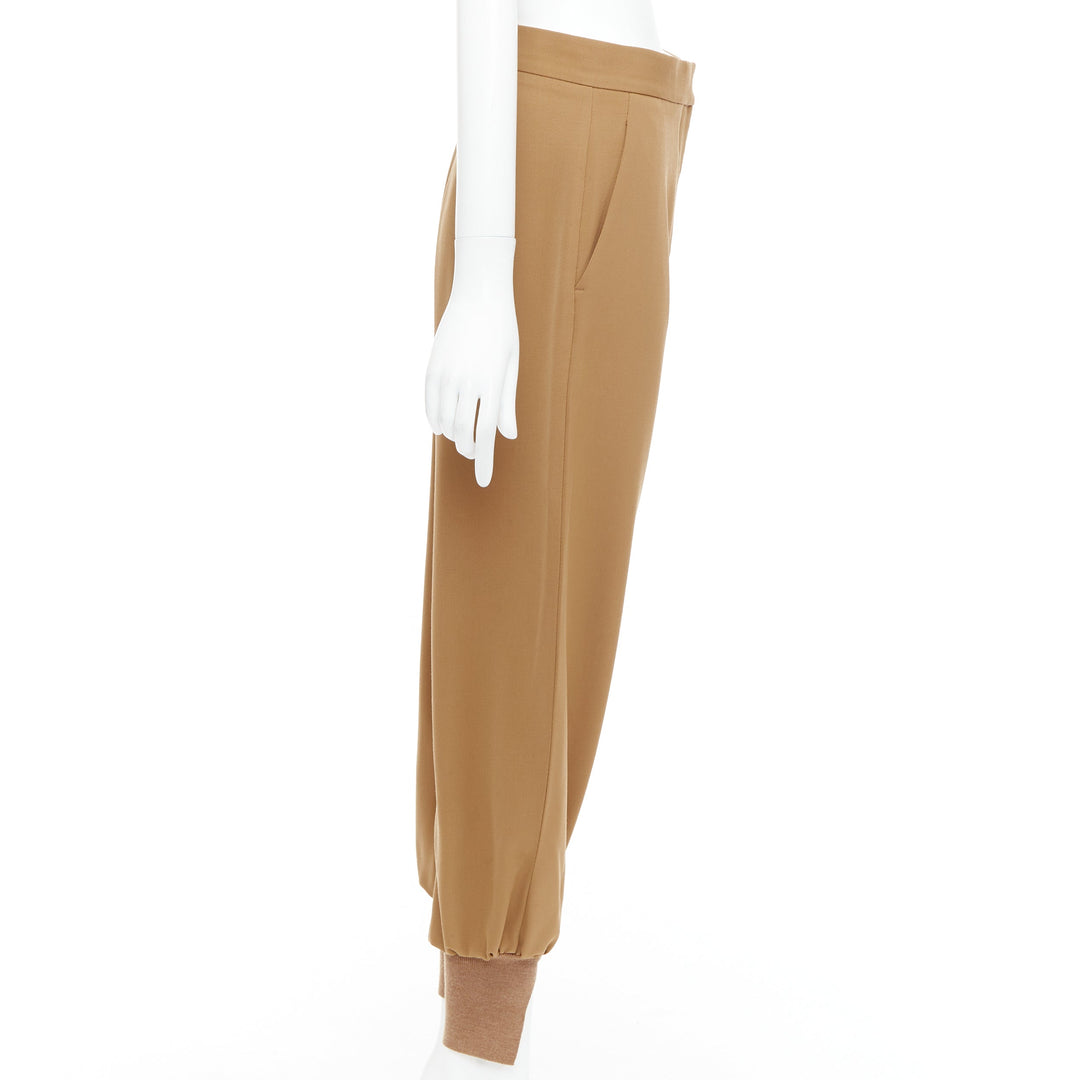 STELLA MCCARTNEY camel ribbed hem balloon tapered pants IT36 XXS