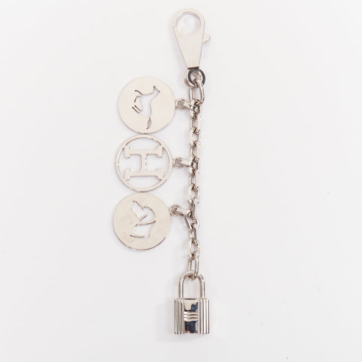 HERMES Palladium Breloque Olga Cadena lock H logo horse dog coin bag charm chain