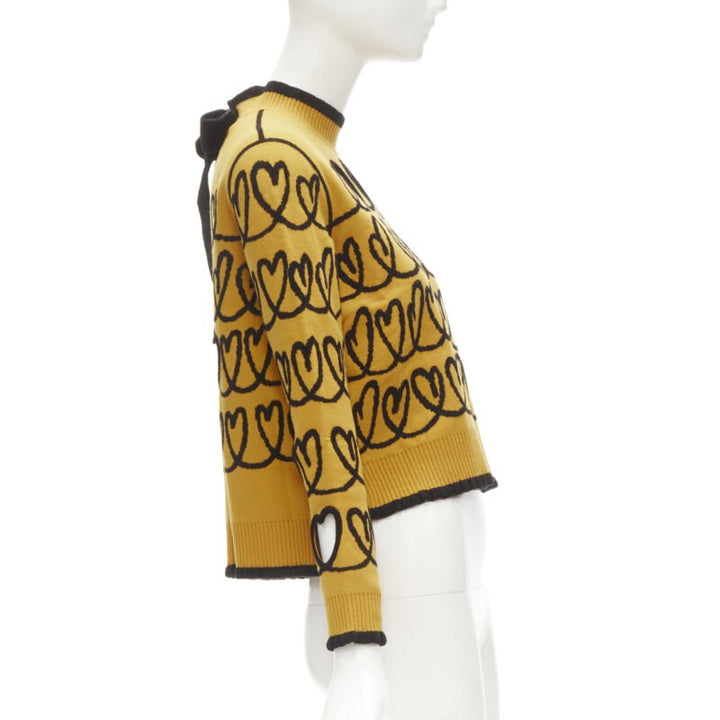 FENDI Scribble Heart cut out yellow black knit cropped pullover sweater S