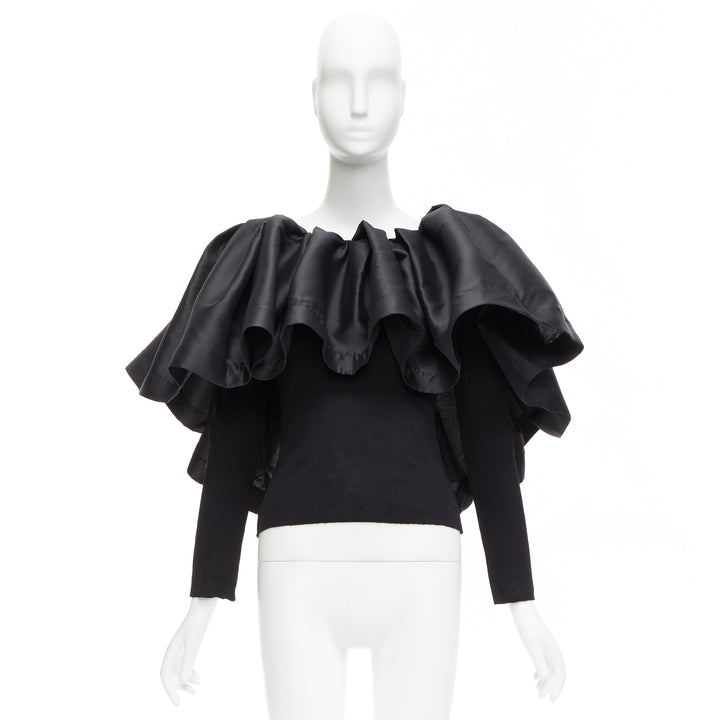 MARQUES ALMEIDA black organic cotton Victorian puff ruffle collar sweater XS