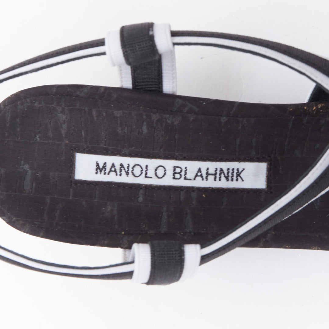 MANOLO BLAHNIK Lasti black white criss cross elastic wedges EU39