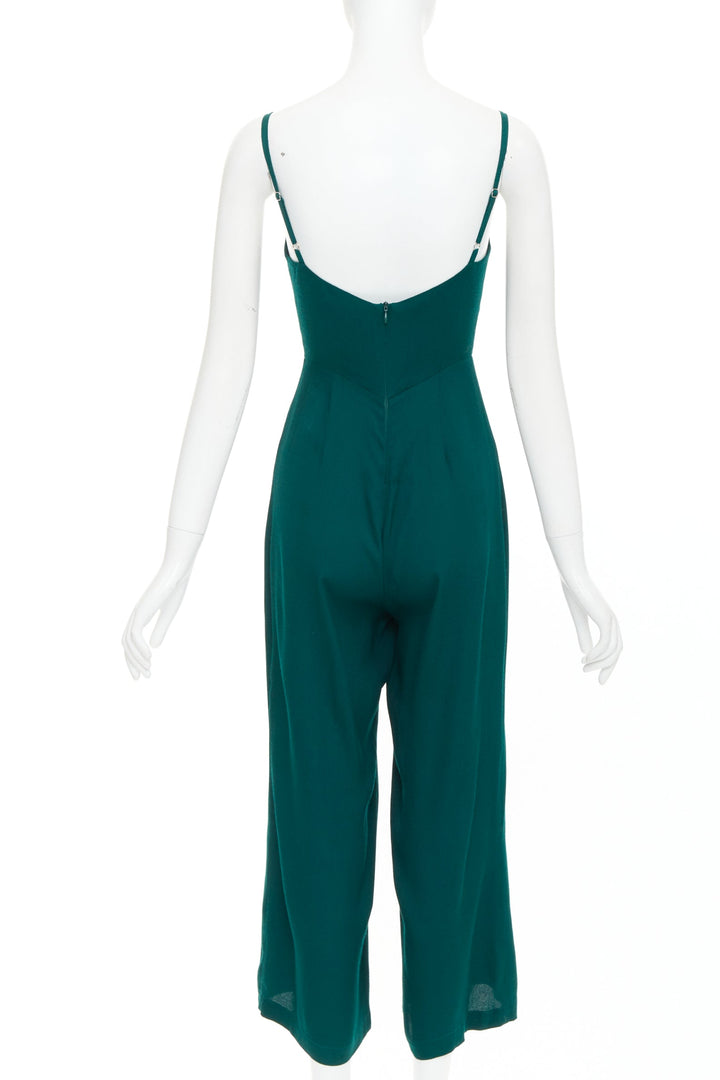 REFORMATION forest green viscose blend square neck cropped jumpsuit US0 XS