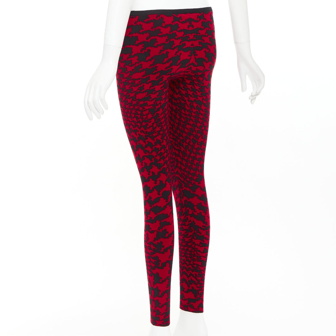 ALEXANDER MCQUEEN Vintage 2009 Horn Plenty red houndstooth wool knit leggings XS
