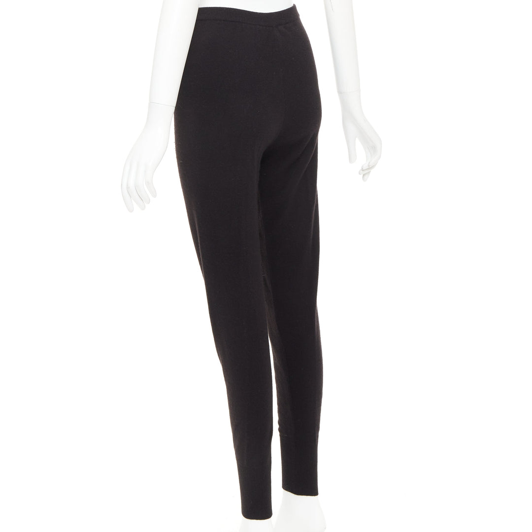 rare CHANEL 93A Vintage black cashmere white logo patch waist jogger pant FR36 S
