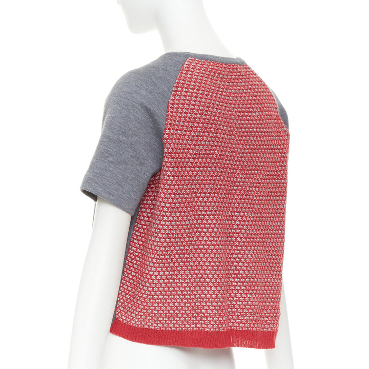 MARNI 2016 grey cotton raglan short sleeve red tweed back crop cardigan IT40 S