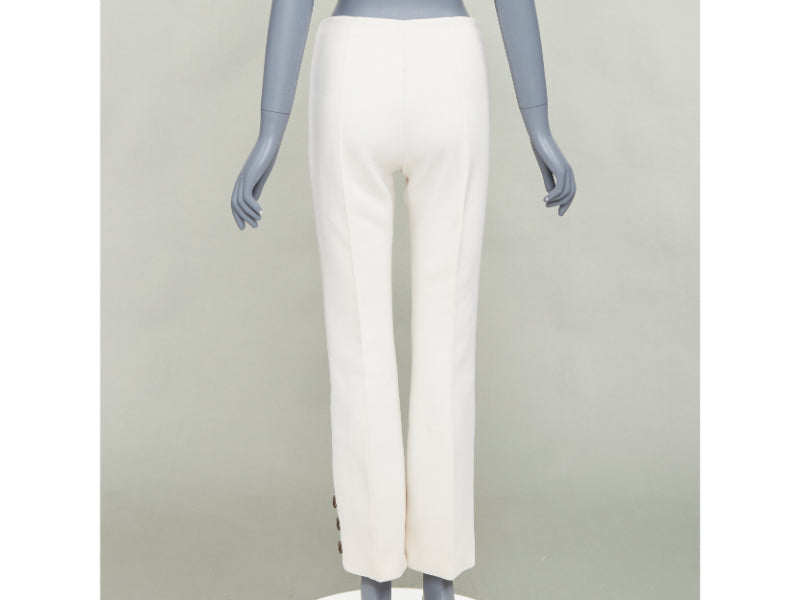 SONIA RYKIEL cream brown horn button embellished hem flare pants