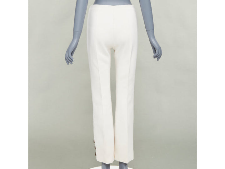 SONIA RYKIEL cream brown horn button embellished hem flare pants